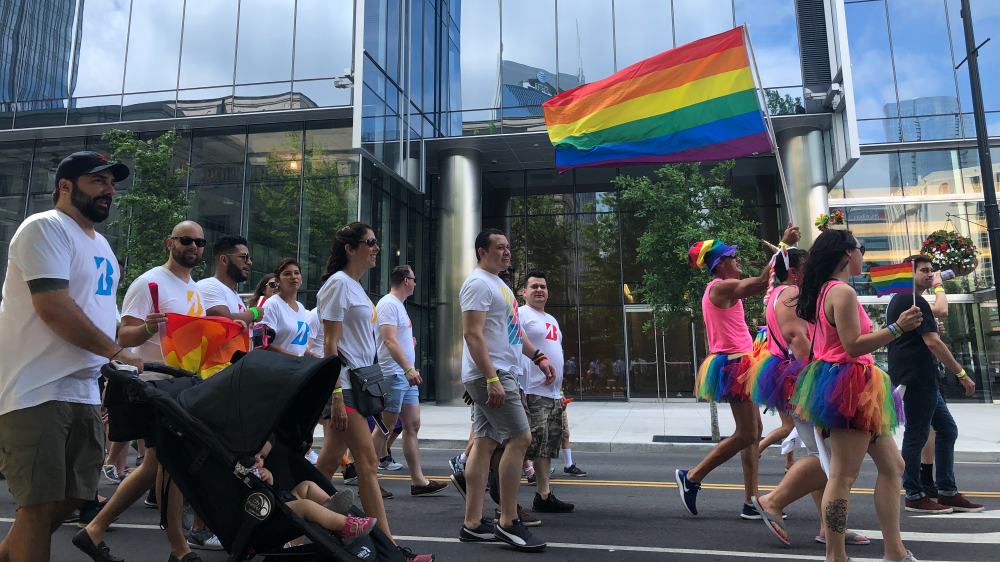 Bridgestone teammates in Nashville walking in the PRIDE parade